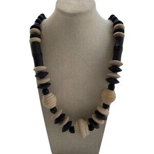 Vintage Estate Women’s Faux bone Wood Black White Large Round Necklace 28"